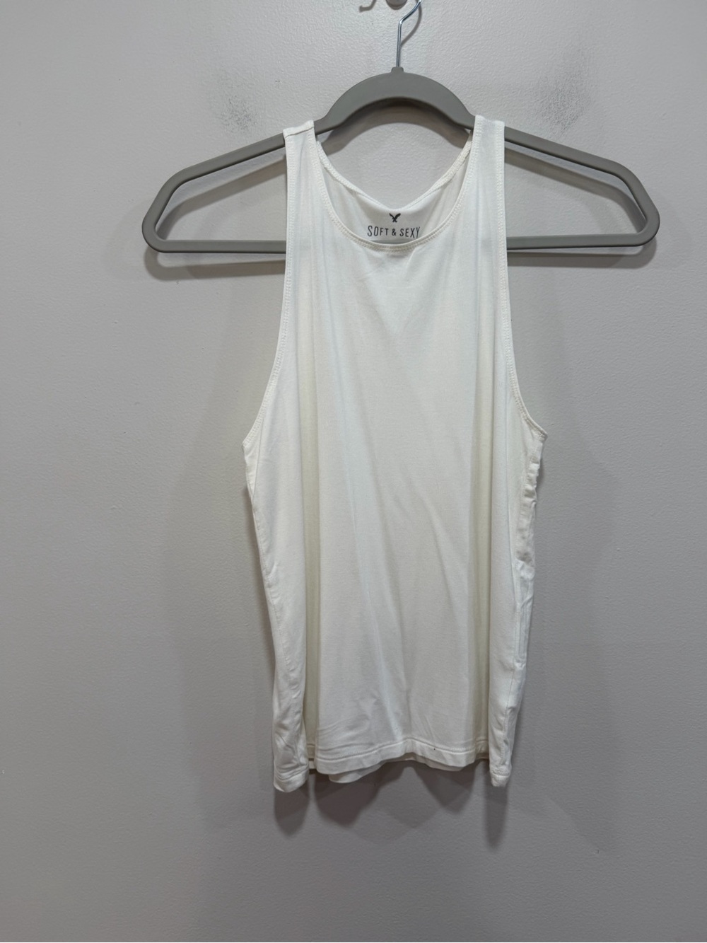 American Eagle Soft & Sexy Tank Top White Sleeveless High Neck Stretch medium